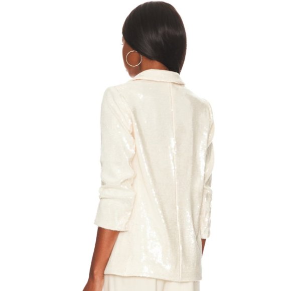 Cinq a Sept 'Kimmi' Ruched 3/4-Sleeve Sequin Blazer, Alabaster - Picture 4 of 9